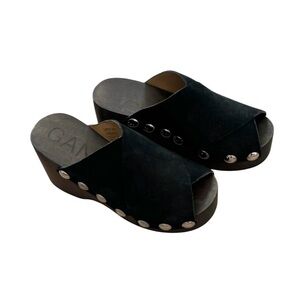 SOLD GANNI Black Studded Leather Platform Mule Clogs